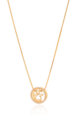 Gargantilha Filho Menina Cravejado Cristal Banhado a Ouro 18K - 45 cm