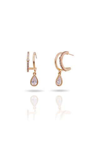 Brinco Argola Dupla Pingente Gota Cristal
