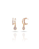 Brinco Meia Argola Dupla Lisa Cravejada com Gota Cristal