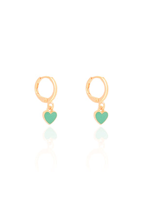 Brinco Infantil Argola Coração Verde 2.2 cm Banhado a Ouro 18K