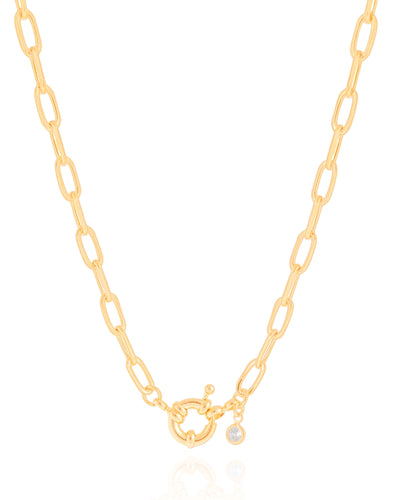 Colar Elos Detalhes Ponto de Luz Cristal Banhado a Ouro 18K - 40 cm