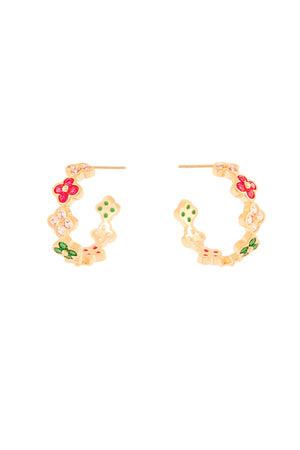 Brinco Argola Flor Colorida Banhado a Ouro 18K