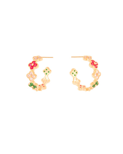 Brinco Argola Flor Colorida 1,5 cm Banhado a Ouro 18K