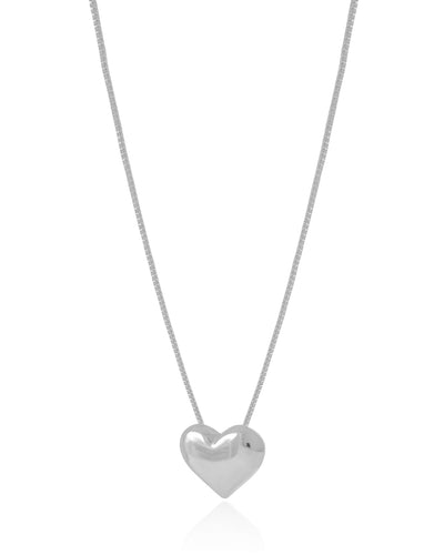 Colar Veneziana Coração Liso Ródio Branco - 45 cm