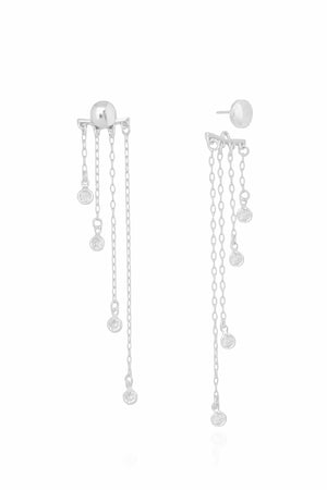 Ear Jacket Redondo Liso Franjas Pontos de Luz Cristal Banhado a Ouro 18K