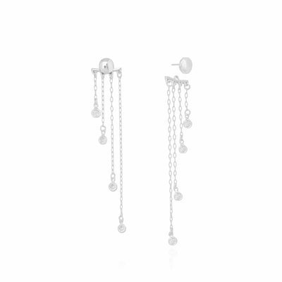 Ear Jacket Redondo Liso Franjas Pontos de Luz Cristal Banhado a Ouro 18K
