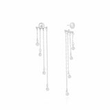 Ear Jacket Redondo Liso Franjas Pontos de Luz Cristal Banhado a Ouro 18K