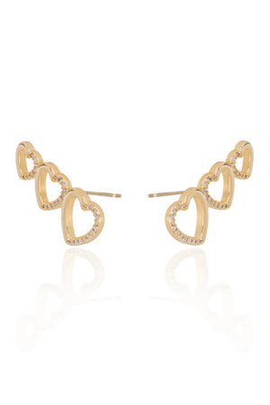 Ear Cuff Três Corações Lisos e Cravejados Cristal