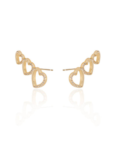 Ear Cuff Três Corações Lisos e Cravejados Cristal
