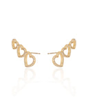 Ear Cuff Três Corações Lisos e Cravejados Cristal