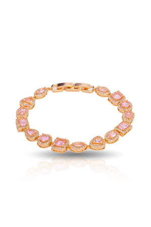 Pulseira Riviera Mix Quartzo Rosa Cravejada Cristal com Fecho Italiano