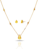 Conjunto Gargantilha Elo Veneziano com Pingente Gota Citrino e Brincos