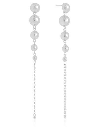 Brinco Pêndulo Bolas Lisas 11.8 cm Ródio Branco