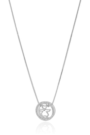 Gargantilha Filho Menina Cravejado Cristal Ródio Branco - 45 cm