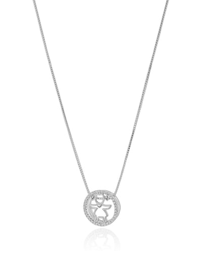 Colar Filho Menina Cravejado Cristal Ródio Branco - 45 cm