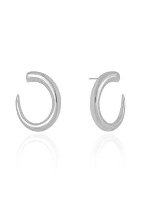 Brinco Oval Liso Vazado 2.4 cm Ródio Branco