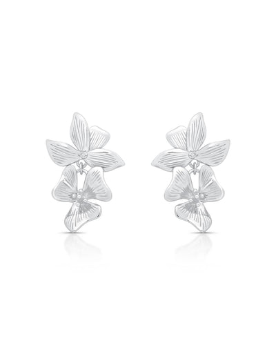 Brinco Flor Dupla Pendurada Detalhes Lisa