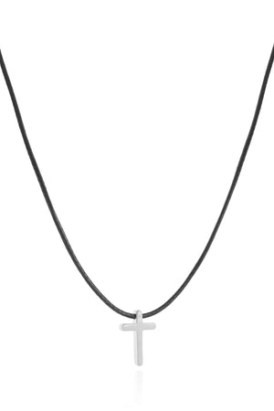 Choker Fio Coreano Preto Cruz Lisa Ródio Branco