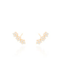 Brinco Ear Cuff Três Flores Cravejadas Cristal Banhado a Ouro 18K