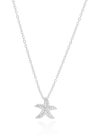 Gargantilha Elos Estrela do Mar Cravejada Cristal 1.3 cm Ródio Branco - 45 cm