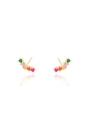Brinco Ear Cuff Zircônias Coloridas Banhado a Ouro 18K