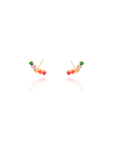 Brinco Ear Cuff Zircônias Coloridas Banhado a Ouro 18K
