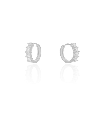 Brinco Argola Click Quadrados Cristal 1,5 cm Ródio Branco