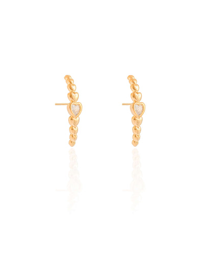Ear Hook Corações Cravação Inglesa Cristal 2.4 mm Banhado a Ouro 18K