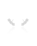 Brinco Ear Cuff Três Flores Cravejadas Cristal Ródio Branco