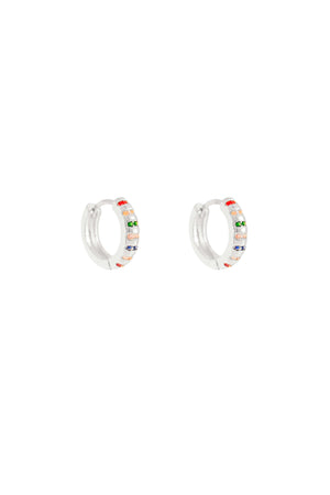 Brinco Argola Cravejada Colorido Ródio Branco