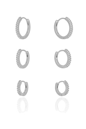 Trio de Argolas Cravejadas Cristal Ródio Branco