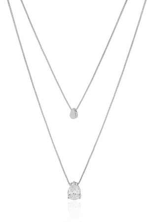 Gargantilha Dupla Veneziana Gota Lisa Cristal Ródio Branco