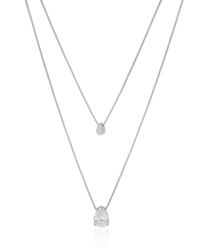 Colar Dupla Veneziana Gota Lisa Cristal Ródio Branco - 45 cm