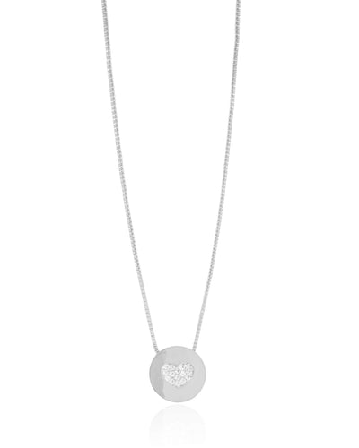 Colar Veneziana Coração Cravejado Cristal Ródio Branco - 40 cm