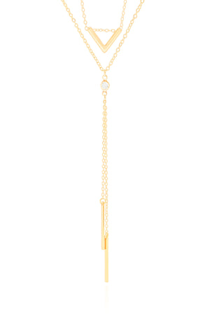 Gargantilha Dois Palitos V Ponto de Luz Banhado a Ouro 18K - 40 cm