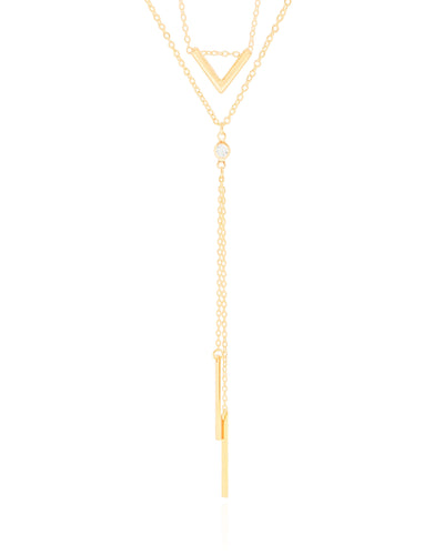 Colar Dois Palitos V Ponto de Luz Banhado a Ouro 18K - 40 cm