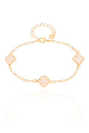 Pulseira Elos Trevos Tom Madrepérola Banhado a Ouro 18K