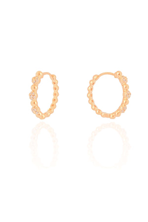 Brinco Argola Click Bolinhas Lisas e Cravejadas Cristal 1.8 cm Banhado a Ouro 18K