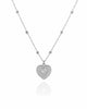 Colar Elos Bolinhas Diamantadas Pingente Coração Cravejado Cristal - 45 cm