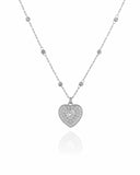 Colar Elos Bolinhas Diamantadas Pingente Coração Cravejado Cristal - 45 cm