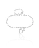 Pulseira Elos Letra D Cravejado Cristal Ródio Branco