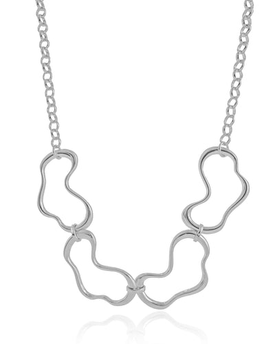 Colar Elos Portugueses Orgânico Vazado Ródio Branco - 42 cm