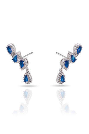 Ear Cuff Safira Azul Cravejado Cristal com Gota Pendente