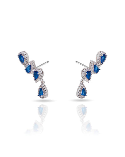 Ear Cuff Safira Azul Cravejado Cristal com Gota Pendente