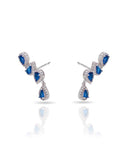 Ear Cuff Safira Azul Cravejado Cristal com Gota Pendente