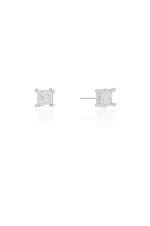 Brinco Quadrado Cristal 6 mm Ródio Branco