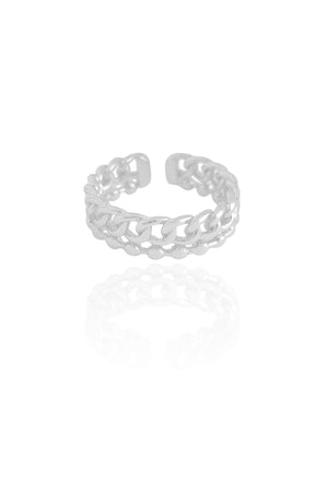 Anel Ajustável Elos Bolinhas Tamanho M Ródio Branco