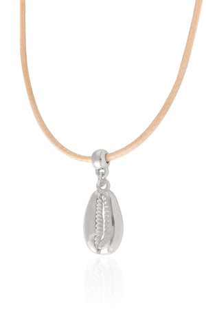 Choker Fio Coreano Bege Búzio Ródio Branco