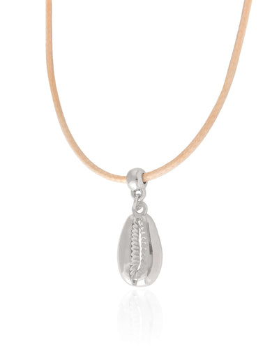 Choker Fio Coreano Bege Búzio Ródio Branco - 35 cm