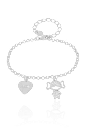 Pulseira Filha Menina Coração com Amor Ródio Branco
